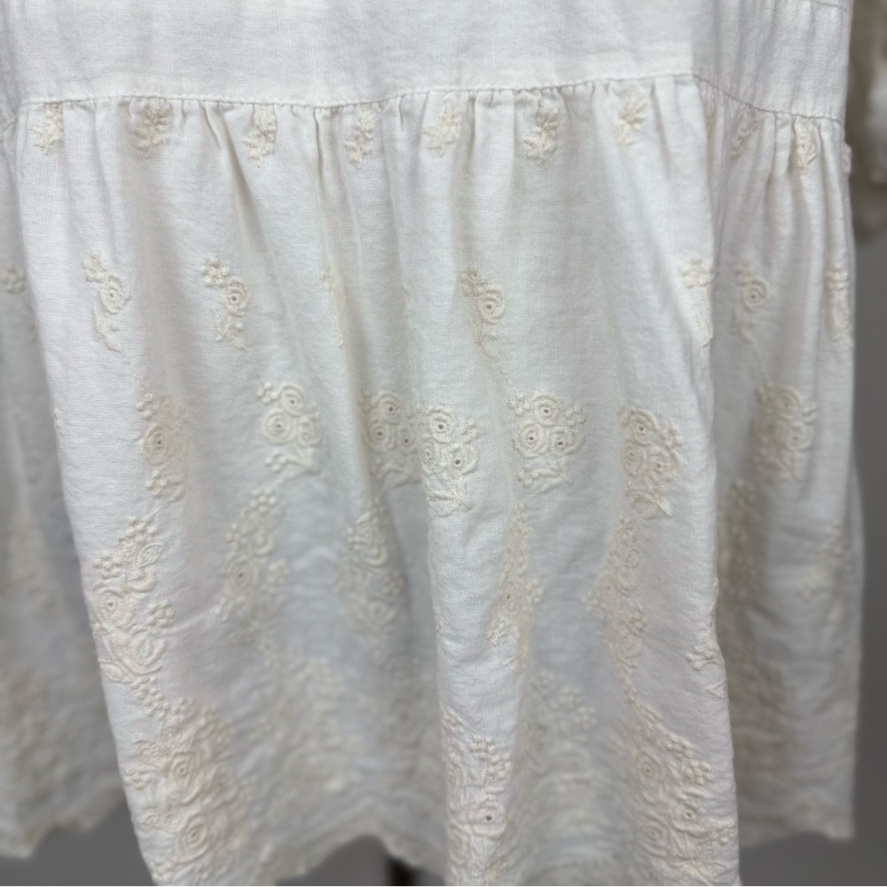 ZARA Women’s Embroidered Mini Dress Tunic Cream Boho Drop Waist Lace S - Picture 6 of 10